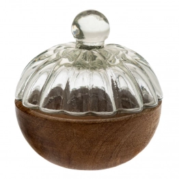 Διακοσμητικό Μπωλ Γυάλινο-Ξύλινο Καφέ-Διάφανο Με Καπάκι 12x12x12εκ. iliadis 88928
