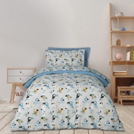Σετ Σεντόνια Βαμβακερά Μονά 170x240εκ. Kid Line 4914 Μπλε-Γκρι-Μέντα Das Kids