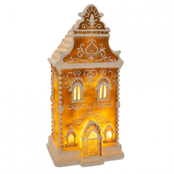 Χριστουγεννιάτικο Διακοσμητικό Σπίτι Gingerbread Με Led Polyresin Καφέ 17x14x34εκ. iliadis 86962