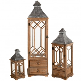 Φανάρι Σετ 3τμχ Ξύλινο-Μεταλλικό Καφέ-Γκρι 31x31x110εκ.-24x24x70εκ.-17x17x42εκ. iliadis 85231