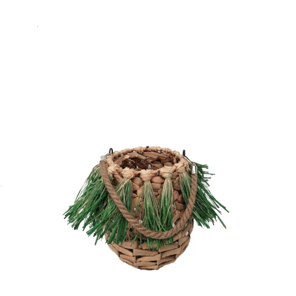 Φανάρι Ψάθινο Με Λαβή Μπεζ-Πράσινο ESPIEL Δ18x22εκ. LUG105