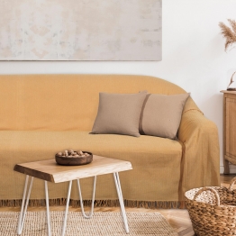 Ριχτάρι Polycotton Ζακάρ Διθέσιος 180x250εκ. Throws Line 0242 Ώχρα Das Home