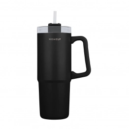 Θερμός Ανοξείδωτος Straw Tumbler 14x8,8x22,5εκ.-900ml Homely Midnight Black Estia 01-34498