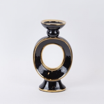 Κηροπήγιο Κεραμικό Μαύρο-Χρυσό 16,8x10,5x29,3εκ. ESTHETI 752-25057