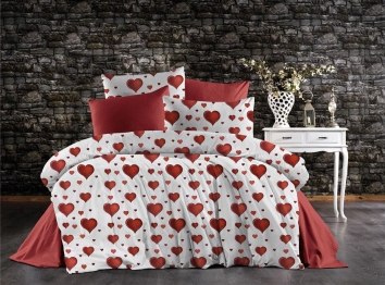 Σετ Σεντόνια 4τμχ Polycotton King 240x270εκ. Πάθος 607 White-Red DimCol