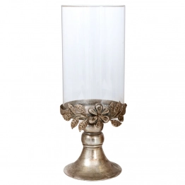 Κηροπήγιο Γυάλινο-Μεταλλικό Αντικέ Ασημί iliadis 12,5x12,5x32εκ. 89340