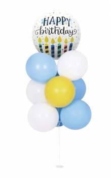 Σετ Μπαλόνια 12τμχ Happy Birthday Μπλε-Κίτρινο-Λευκό 2437455