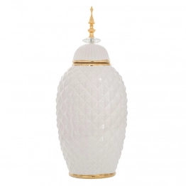 Διακοσμητικό Βάζο Με Καπάκι Κεραμικό Λευκό-Χρυσό 20x15,5x47,5εκ. iliadis 88125