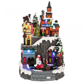 Χριστουγεννιάτικη Παράσταση Polyresin-Πλαστικό Με Φως-Μουσική & Κίνηση Χωριό 22x22x35,5εκ. iliadis 90751