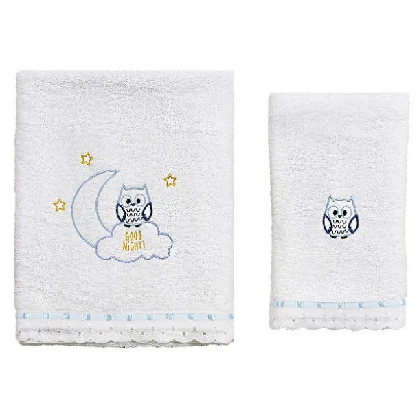 Σετ Πετσέτες 2τμχ Μπεμπέ Βαμβακερές Owl Σιέλ 56062