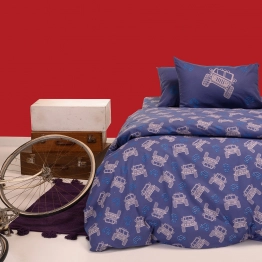 Σετ Σεντόνια Βαμβακερά Μονά Με Λάστιχο 100x200+32εκ. Trucks Blue Kids Line Melinen 20003172