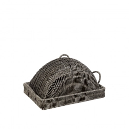 Δίσκος Σερβιρίσματος Με Καπάκι Ψάθινος Γκρι ESPIEL 29x19x14εκ. KOD246