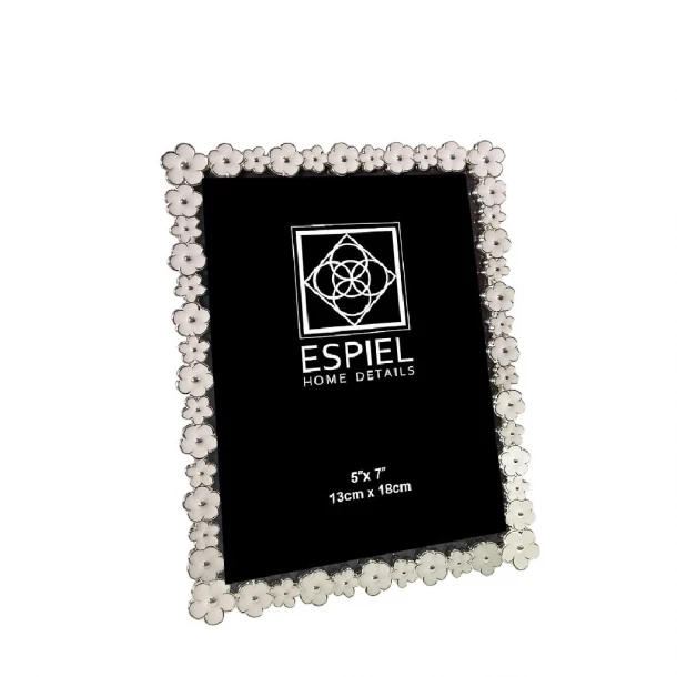 Κορνίζα Μεταλλική Ασημί-Λευκή Λουλουδάκι ESPIEL 10x15εκ. FAM756