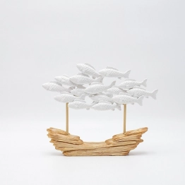 Διακοσμητικό Επιτραπέζιο Κοπάδι Ψαριών Polyresin Natural-Λευκό 26x5x21εκ. ESTHETI 819-00787