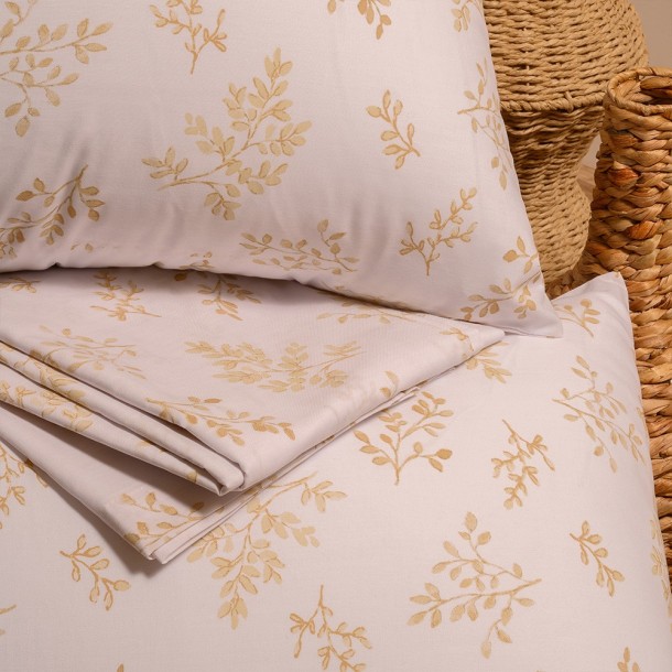 Σετ Σεντόνι Με Μαξιλαροθήκη Polycotton Μονό Με Λάστιχο 100x200+32εκ. Sylvie Beige Casual Line Mini Melinen 20003699