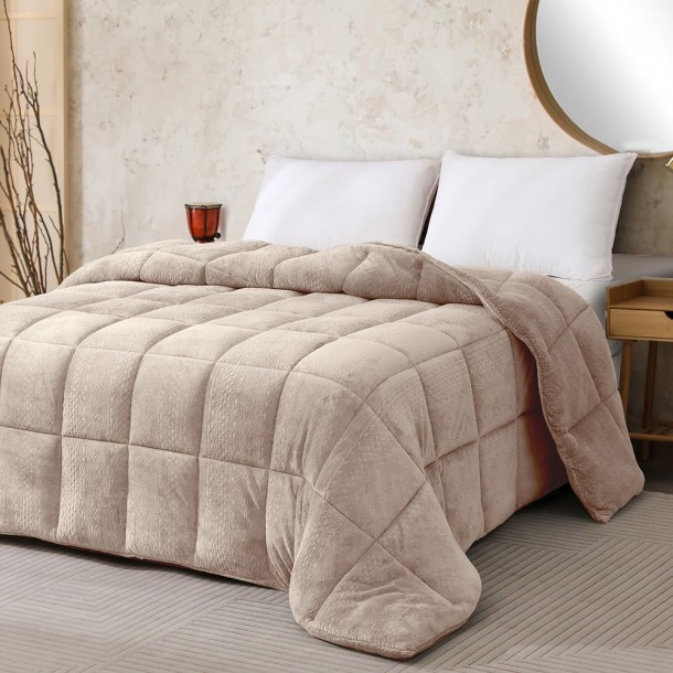 Κουβερτοπάπλωμα Flannel-Sherpa Μονό 160x220εκ. Shelby Beige Melinen 20003773