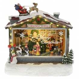 Χριστουγεννιάτικο Διακοσμητικό Μαγαζί Christmas Market Με Φως-Μουσική-Κίνηση Polyresin-Πλαστικό 27x15x27εκ. iliadis 74539