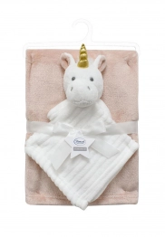 Σετ Κουβέρτα Fleece Αγκαλιάς-Λίκνου 75x100εκ. Με Νάνι-Πανάκι Παρηγοριάς 33x33εκ. Unicorn 06 White-Pink Dimcol