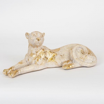 Διακοσμητική Επιτραπέζια Λεοπάρδαλη Polyresin Λευκή-Χρυσή 32,5x12,8x12εκ. ESTHETI 752-11606