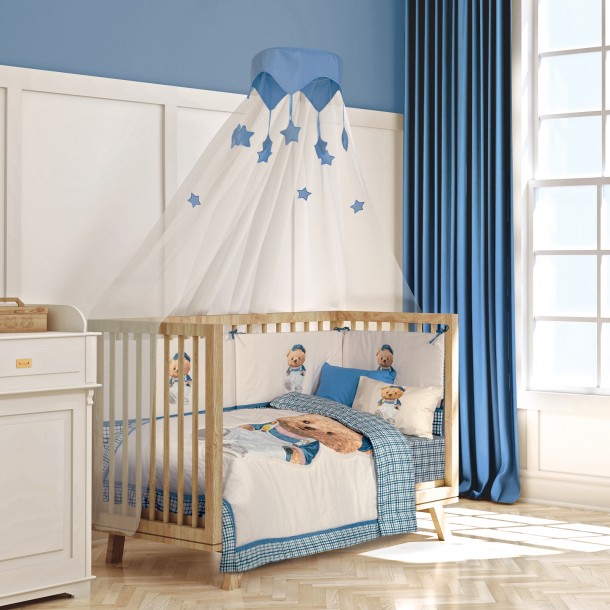 Κουβερλί 2 Όψεων Microfiber Κούνιας 110x150εκ. Essential Baby 8842 Γκρι-Μπλε-Μπεζ Greenwich Polo Club