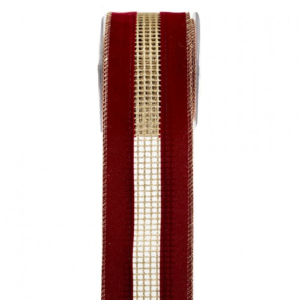 Χριστουγεννιάτικη Κορδέλα Velvet Glitter 6,7εκ.-4,5μ. Μπορντώ-Χρυσή iliadis 20026