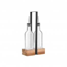 Μπουκάλι Για Λάδι-Ξύδι Γυάλινο Με Ξύλινη Βάση 280ml-15x7x30εκ. Allure Estia 01-34061