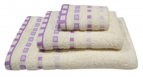 Σετ Πετσέτες 3τμχ Βαμβακερές Ζακάρ Cream-Lilac Komvos Home 7000014-11