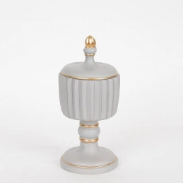 Διακοσμητικό Μπωλ Με Καπάκι Polyresin Γκρι-Χρυσό 9x9x21εκ. 752-21039