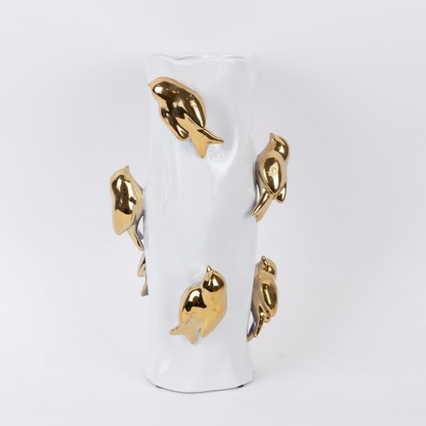Βάζο Κεραμικό Λευκό-Χρυσό 19,5x19,5x38,5εκ. ESTHETI 752-20408