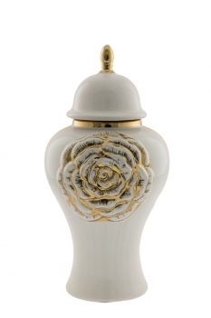 Βάζο Κεραμικό Με Καπάκι Λευκό-Χρυσό 19x40εκ. Zen Collection 24.2.49731