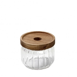 Δοχείο Κουζίνας Γυάλινο Με Καπάκι Ξύλινο Ακακίας 350ml-9x7εκ. ESPIEL TUL101K6