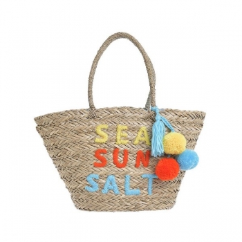 Τσάντα Θαλάσσης Ψάθινη Sea Sun Salt Με Φουντάκια 53x30εκ. ble 5-42-127-0006