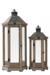 Φανάρι Σετ 2τμχ Ξύλινο Καφέ 33x29,5x77εκ.-25x22x53εκ. Zen Collection 24.17.49790