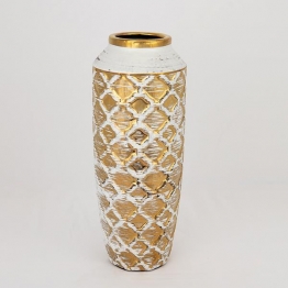 Βάζο Κεραμικό Λευκό-Χρυσό 12,5x12,5x27,5εκ. ESTHETI 752-20063