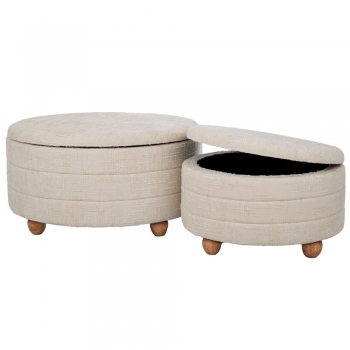 Σετ 2τμχ Σκαμπώ Υφασμάτινο-Ξύλινο Εκρού Με Αποθηκευτικό Χώρο 83x42εκ./63x35εκ. iliadis 92155