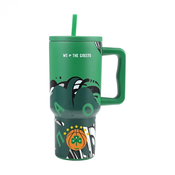 Θερμός Ανοξείδωτος Straw Tumbler XL 14,5x10x22,5εκ.-900ml Panathinaikos BC Edition We The Greens Estia 01-35990