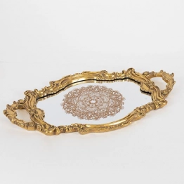 Δίσκος Polyresin Με Καθρέπτη Χρυσός 46,7x27,8x3,4εκ. ESTHETI 752-16075