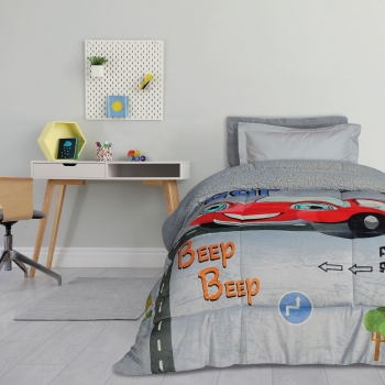 Κουβερτοπάπλωμα Fleece-Sherpa Μονό 160x220εκ. Kid 4923 Γκρι-Κόκκινο Das Kids