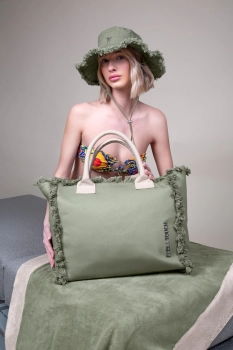 Τσάντα Ώμου Θαλάσσης Βαμβακερή 40x20x35εκ. Feel & Touch Caribbean Khaki-Ammos