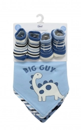 Σετ 5τμχ Σαλιάρες Μπαντάνα Interlock Και Καλτσάκια Polycotton Dinosaur 24 Sky Blue Dimcol