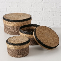 Καλάθι Με Καπάκι Σετ 3τμχ Seagrass-Bamboo Καφέ-Μπεζ-Μαύρο 16x10εκ.-20x12εκ.-27x15εκ. MSA 20-26-476