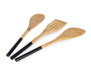 Σετ 3τμχ Εργαλεία Μαγειρικής Bamboo Natural-Μαύρο 6x30εκ. Homla 200599
