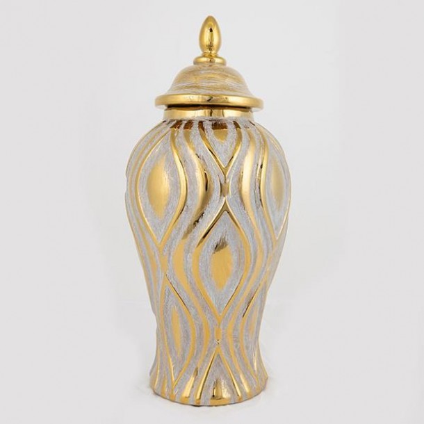 Βάζο Με Καπάκι Κεραμικό Ασημί-Χρυσό 18,8x18,8x42,6εκ. ESTHETI 752-20016