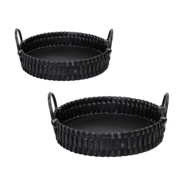 Καλάθι Σετ 2τμχ Με Λαβές Ψάθινο Μαύρο Δ41x9εκ.-Δ35x9εκ. ESPIEL XYP504