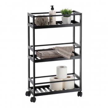 Ραφιέρα Μπάνιου Bamboo Μαύρη Με 3 Ράφια & Ροδάκια 20x44x75εκ. MRShome DS-1208000