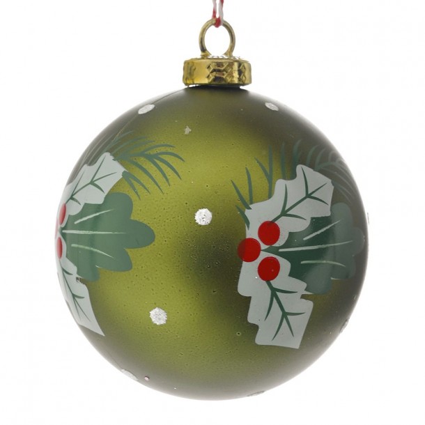 Χριστουγεννιάτικη Μπάλα Πλαστική Πράσινη Με Γκι 8εκ. iliadis 81733