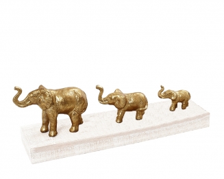 Διακοσμητικόί Ελέφαντες Με Βάση Ξύλινο-Μεταλλικό Χρυσό-Λευκό ESPIEL 36x9x13εκ. ICY228