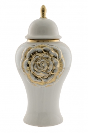 Βάζο Κεραμικό Με Καπάκι Λευκό-Χρυσό 22x45εκ. Zen Collection 24.2.49730