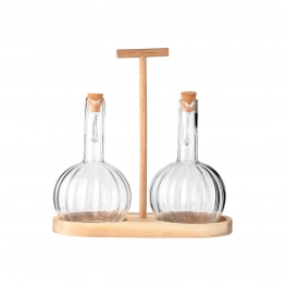Σετ 2τμχ Δοχεία Για Λάδι-Ξύδι Γυάλινα Με Βάση Ξύλινη 20,5x9,5x21εκ. Allure Estia 01-26264