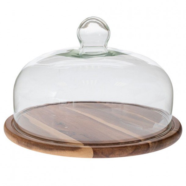 Δίσκος Σερβιρίσματος Ξύλινος Με Γυάλινο Καπάκι Natural-Διάφανο 29x21εκ. iliadis 91912